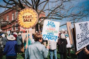 Locals engage in the Hands Off protest. Contributed photo.