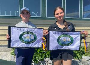 Contributed photo.
Joe Anderson, boys medalist with an eight under par score of 64 and Lili Malo, ladies medalist with a score of 91 at the Friday Harbor Invitational.