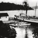 The Orcas ferry terminal in the early part of the 20th century when transportation was via a steamer boat. WSF began operating in 1951.
