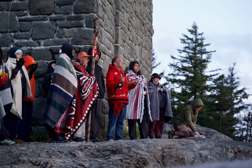 Darrell Kirk photo.
Participants in the sacred Sunrise Ceremony atop Mt. Constitution.