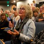 Darrell Kirk photo.
A member of the audience poses a question to the panel.