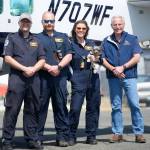 Darrell Kirk photo.
L-R: Pilot Geoffrey Machin, flight nurse Milo Lohman, flight nurse Katie Owens and vice president Will Hamilton.