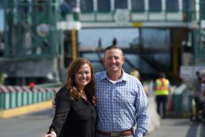 Darrell Kirk photo.
Gina and James Anderson at the Orcas ferry terminal.