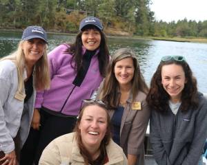 Contributed photo.
Friends of the San Juans staff aboard the tour, left to right: Tina Whitman, senior science director; Magali Cota, legal director and staff attorney; Katherine Dietzman, shoreline and mapping specialist; Eva Schulte, executive director; and Isabel Alexander, operations manager.