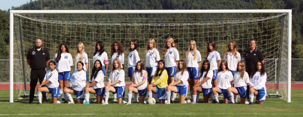 Corey Wiscomb photo.
Back row, left to right: Assistant Coach Jason Gross, Ashley, Sydney, Luci, Mirah Anna, Kenzie, Seffa and Coach Chama Anderson. Front row, left to right: Natalie, XX, Giselle, Grace, Chloe, Rose, Jules, Natalie, unknown, Giselle, Grace, Tina, Fayla, Jocelyn and Rava.
Corey Wiscomb photo.
The girls soccer team. Back row, left to right: Assistant Coach Jason Gross, Ashley Medina, Sydney Anderssen, Luci Rios, Mirah Guzauskas, Anna Wachtel, Makenzie Taylor, Seffa Halabisky, Wren Ontjes, Isabel Boyd, Marin Anderssen and Coach Chama Anderson. Front row, left to right: Natalie Arevalo, Estefania Rodriguez, Giselle Valadarez, Grace Wolf, Chloe Anderson-Cleveland, Rose Salas, Jules Powers, Tina Malaspina, Fayla Hons, Jocelyn Carpenter and Rava Casaday. Not pictured: Frances Raymer and Assistant Coach Sophia Butterfield.