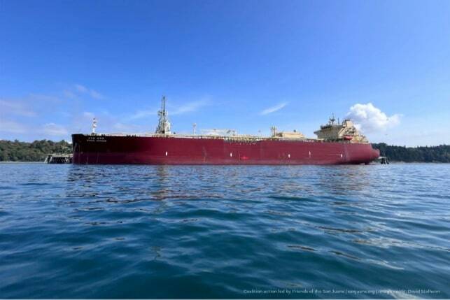 David Stalheim photo. A vessel docks at the Ferndale Terminal, where 33 fossil fuel expansion projects  including 31 that were completed without permits  are now the subject of a legal appeal led by a regional environmental coalition.