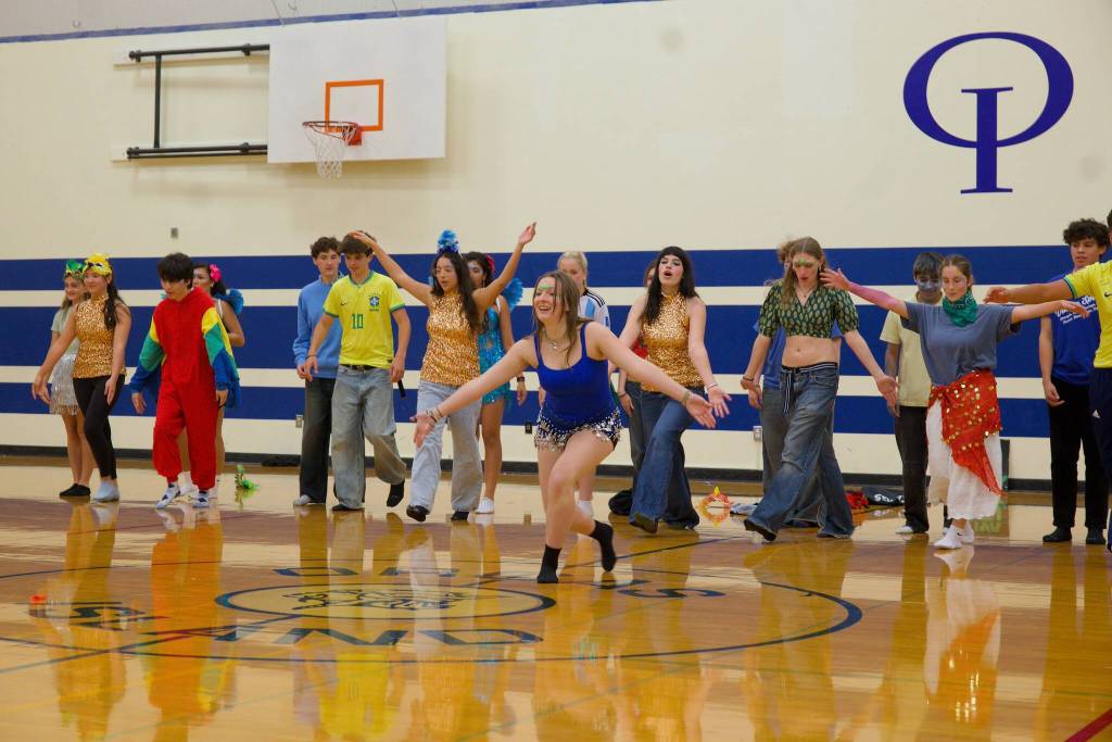 Darrell Kirk photo.
The junior class performing a lip sync during the homecoming assembly on Oct. 3.