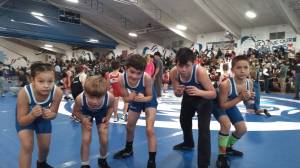 Contributed photo.
Orcas Wrestlers at the Little Smackdown tournament in Sedro-Woolley. Left to right: Marianna Nuñez, Elliot Wooding, Caden McGuire-King, Weston Wooding and Dávid Nuñez.