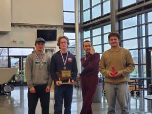 Contributed photo.
L-R: Orcas High School chess players Elijah Griffith, Colter Bond, Thurmond Russell, Tim Malo.