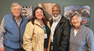 Contributed photo.
L-r: Jim Orcutt, president of LIHD; Sonia Garza, Sea Mar regional director; Harshiem Ross, Sea Mar COO; and Taya Higgins, vice president of CWMA.