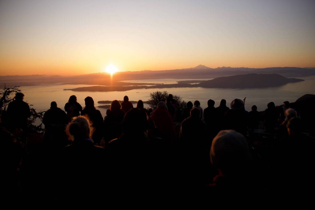 Darrell Kirk photo.
Sacred Sunrise Ceremony at Mount Constitution during the Gathering on the Eagles in late May of this year.